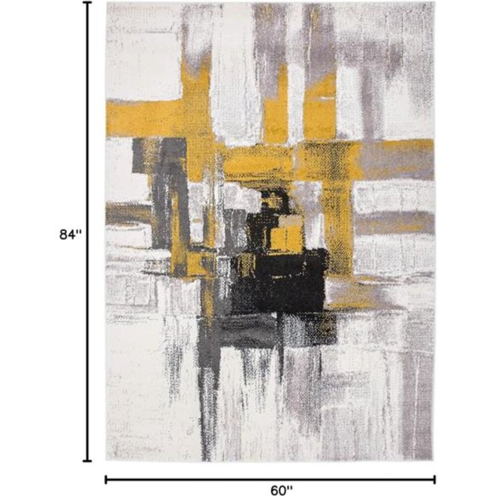 Modern Abstract Area Rug 5' x 7' Gold - Picture 2 of 8